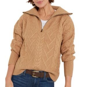 Evereve John + Jenn Leia Cable Quarter Zip Camel size women’s XS (oversized)